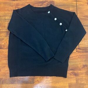 Elegant Black Crewneck Sweater with Button Accents